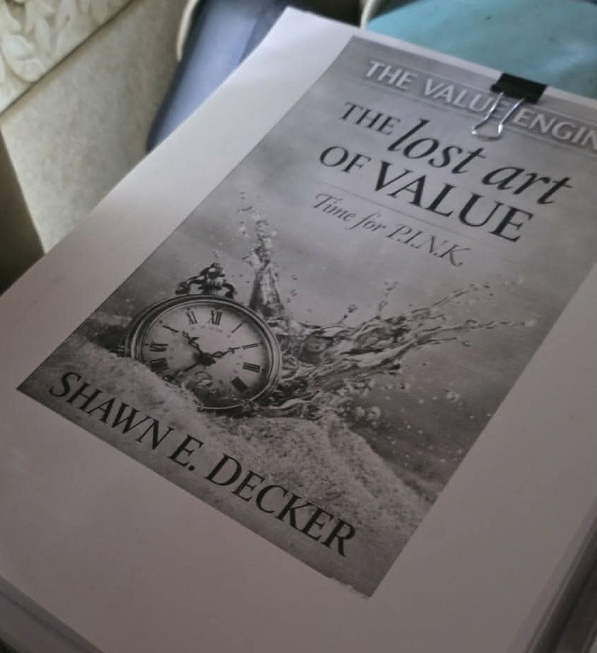 The printed working manuscript on Shawn Decker's desk